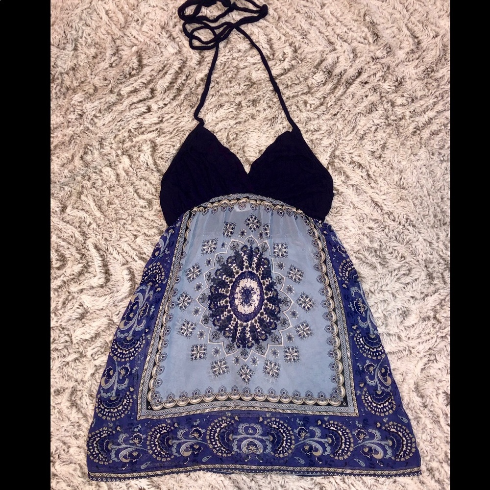 Charlotte Russe Blue Halter Patterned Tank/Dress-S